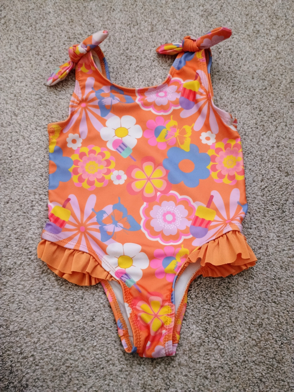Kinnly Baby Girl Orange Retro Flower Girls' Floral Ruffle One-Piece Swimsuit
